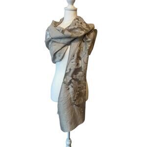 JESSICA MCCLINTOCK BROCADED SHEER SHAWL SCARF WRAP WITH SILVER BOARDER